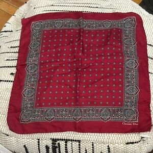 Christian Dior Red and Green Silk Scarf